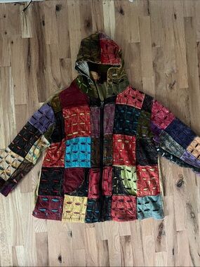 Rising International Colorful Patchwork Hooded Zip Jacket - Multicolor